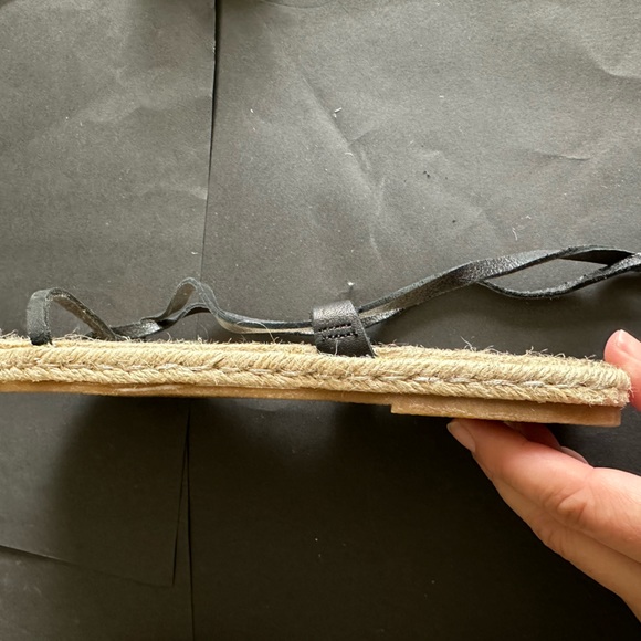 Zara black leather tie up sandal with jute sole - Picture 4 of 6